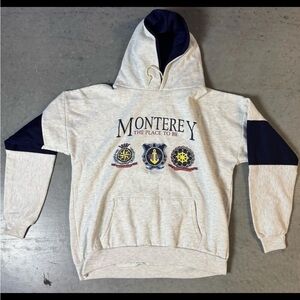 Vintage 80s Gray and Blue Monterey California Men's Hoodie Made in USA